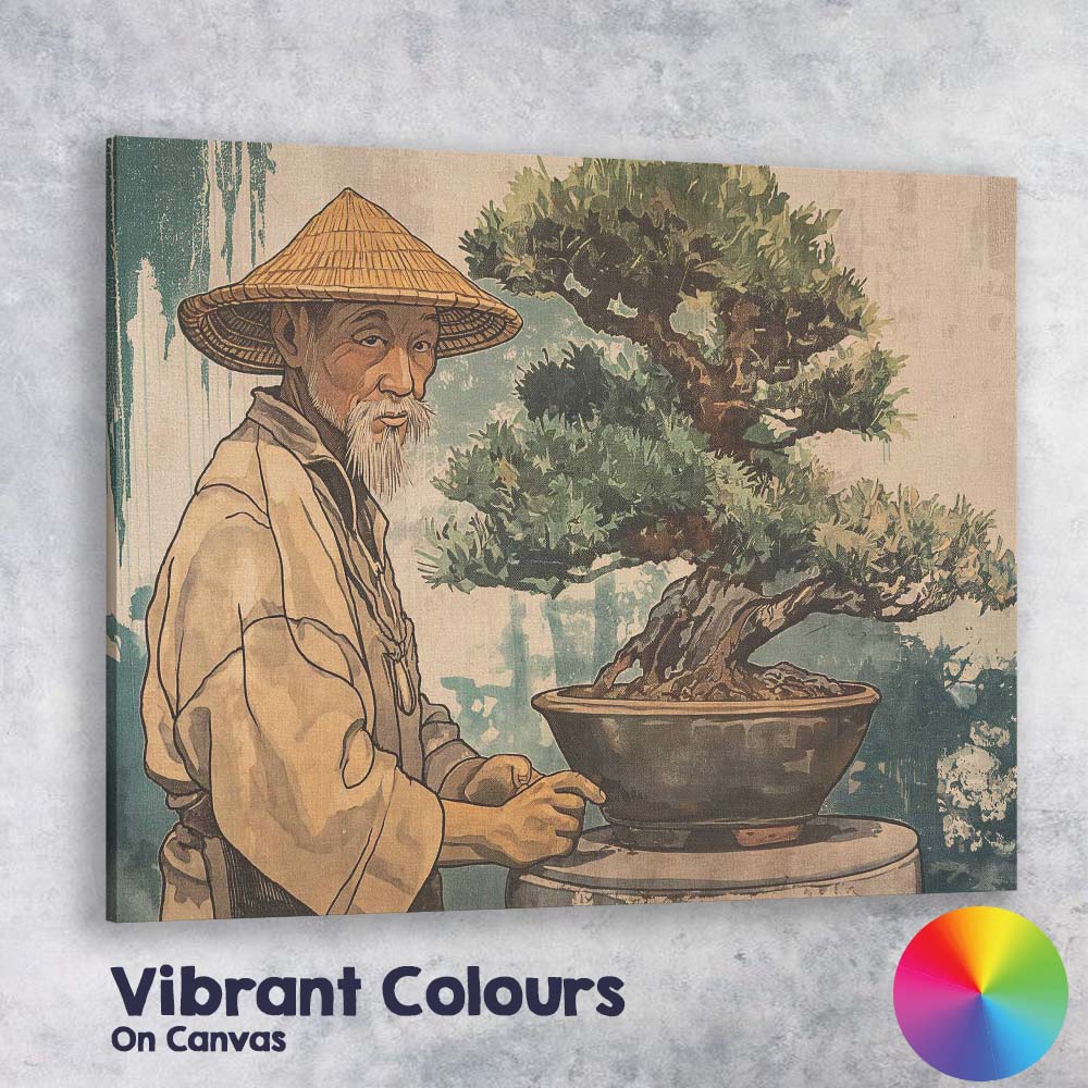 Japanese Bonsai Gardener Traditional Botanical Portrait Canvas Wall Art Print Decor Picture Ready to Hang