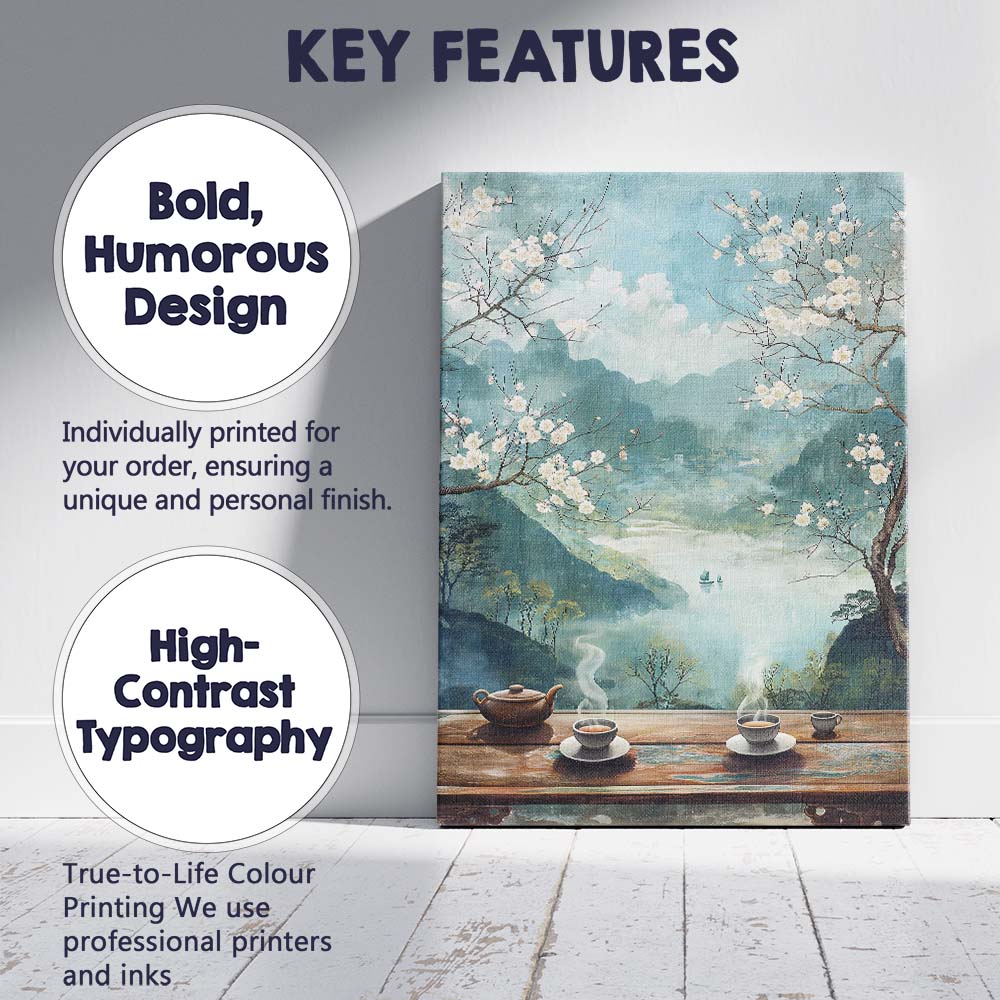 White Cherry Blossom Mountain Lake Oriental Landscape Canvas Wall Art Print Decor Picture Ready to Hang