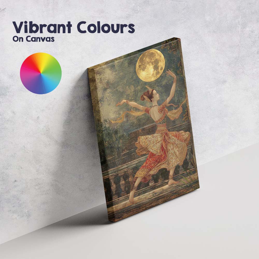 Elegant Moonlit Classical Asian Dancer Portrait Canvas Wall Art Print Decor Picture Ready to Hang