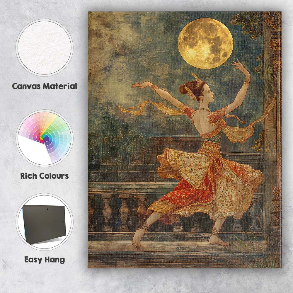 Elegant Moonlit Classical Asian Dancer Portrait Canvas Wall Art Print Decor Picture Ready to Hang