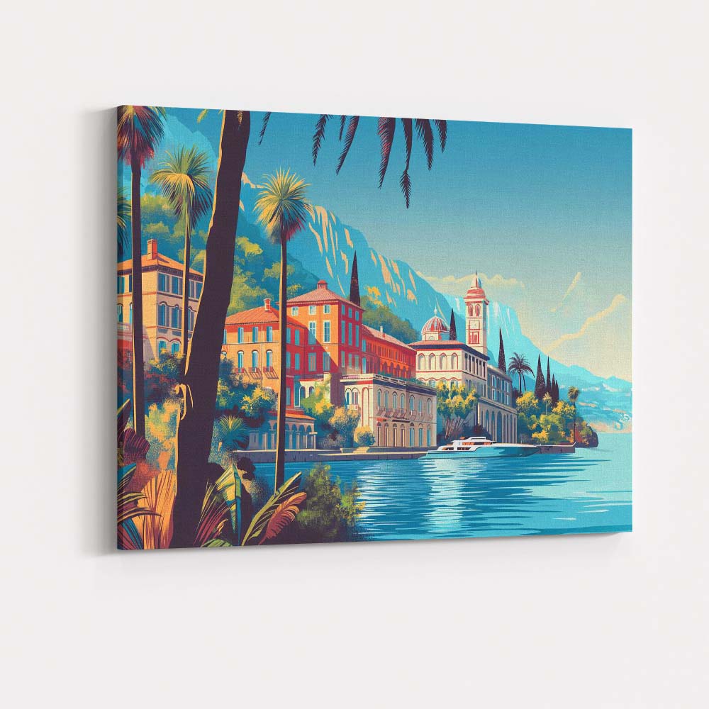 Italian Lakeside Mediterranean Villa Scenic Waterfront Landscape Canvas Wall Art Print Decor Picture Ready to Hang