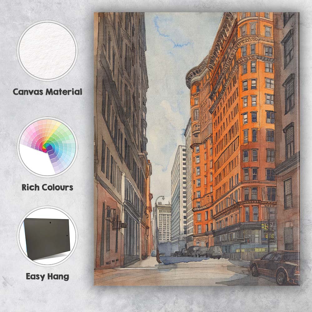 Historic New York Flatiron Building City Street Watercolour Canvas Wall Art Print Decor Picture Ready to Hang