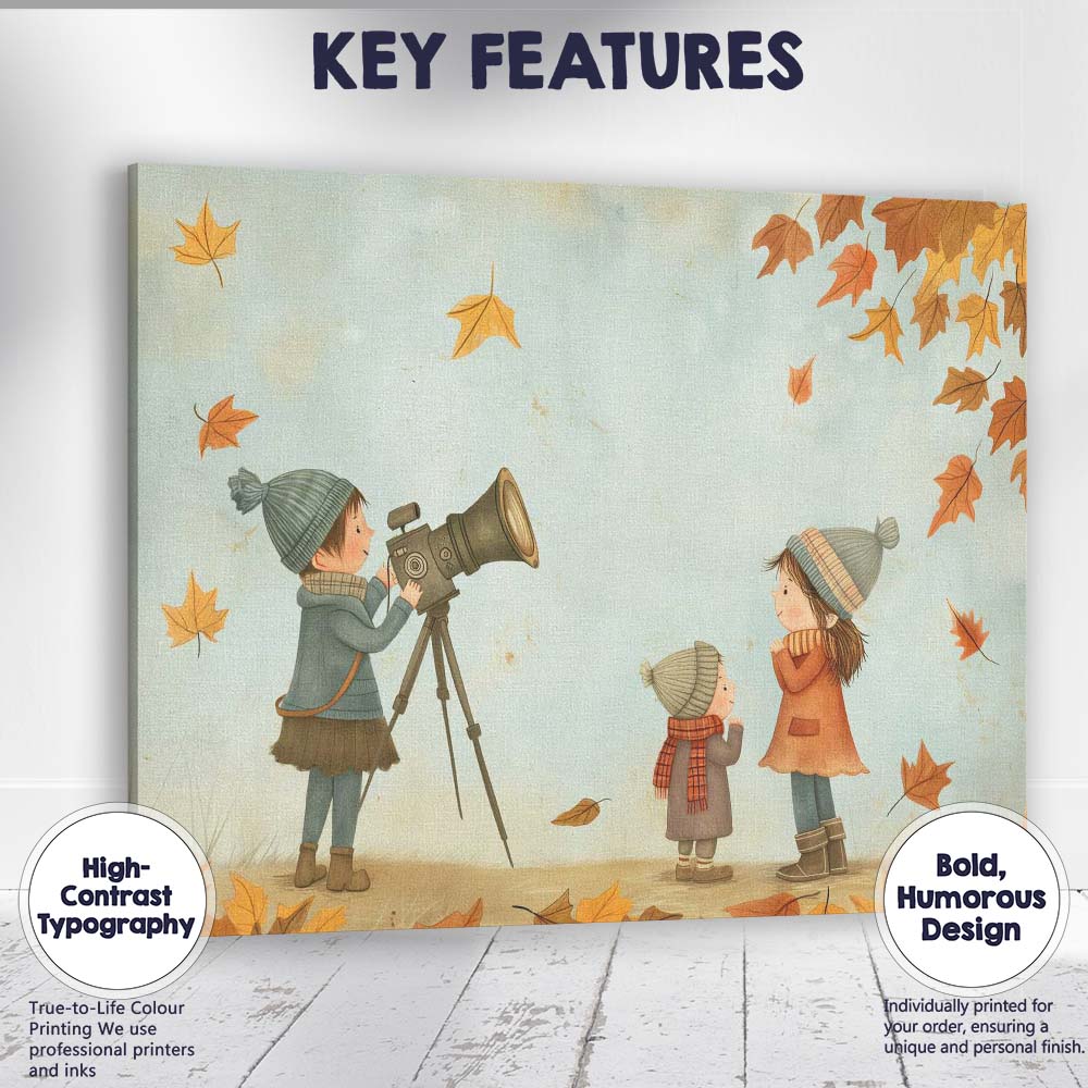 Autumn Children Nature Photography Adventure Illustration Canvas Wall Art Print Decor Picture Ready to Hang
