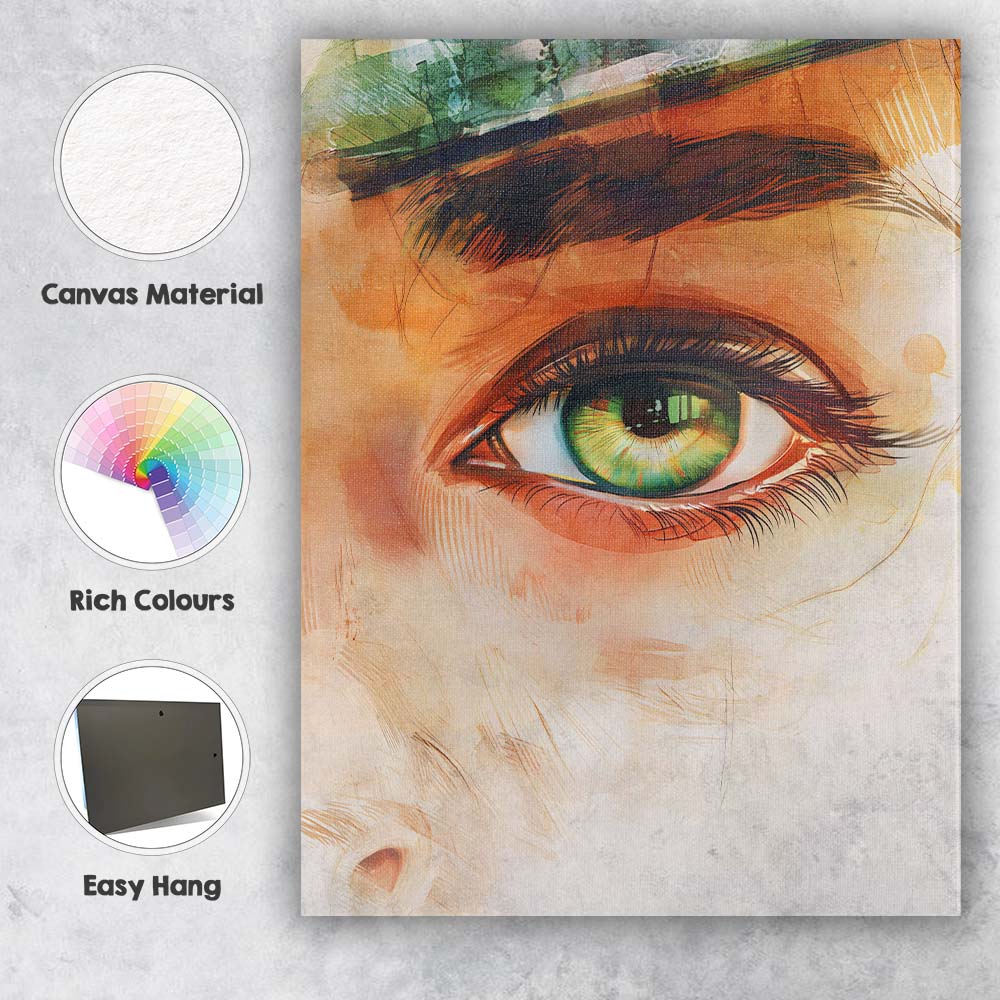 Emerald Green Human Eye Watercolour Abstract Portrait Canvas Wall Art Print Decor Picture Ready to Hang