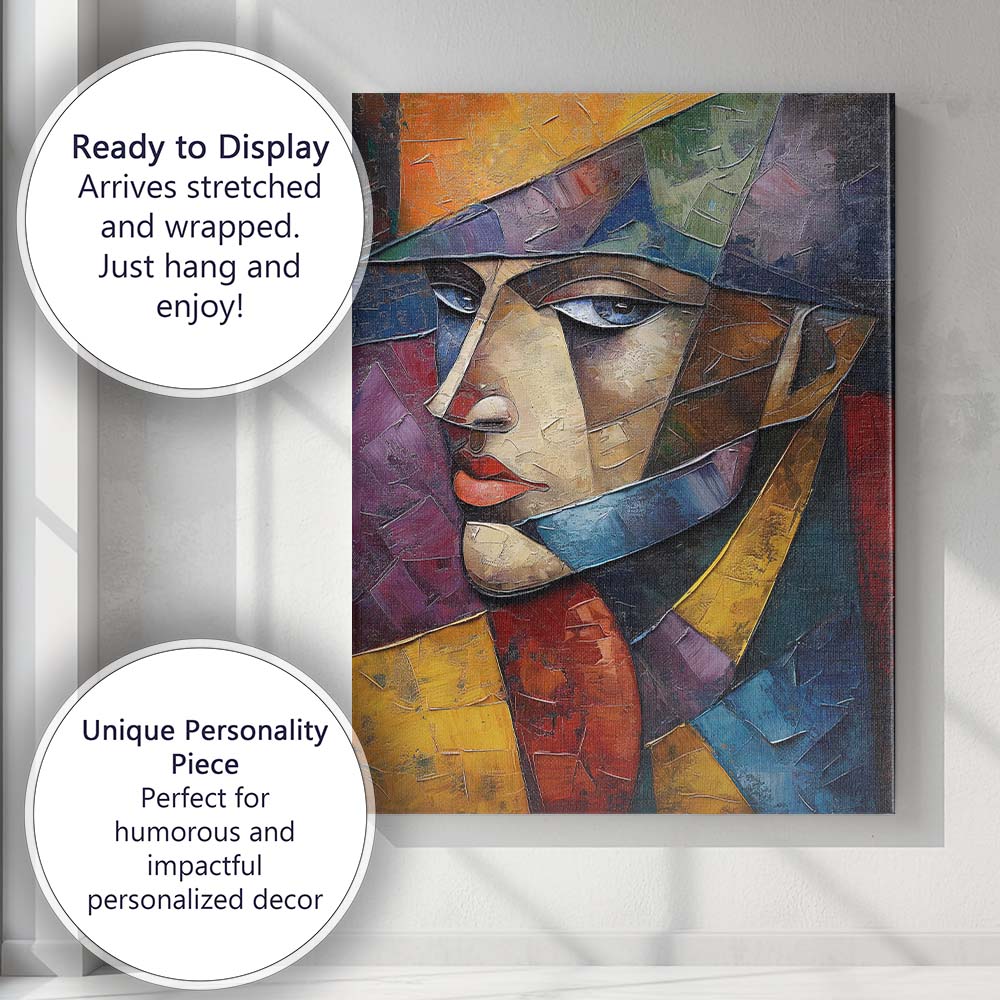 Textured Cubist Female Portrait Abstract Palette Knife Painting Canvas Wall Art Print Decor Picture Ready to Hang