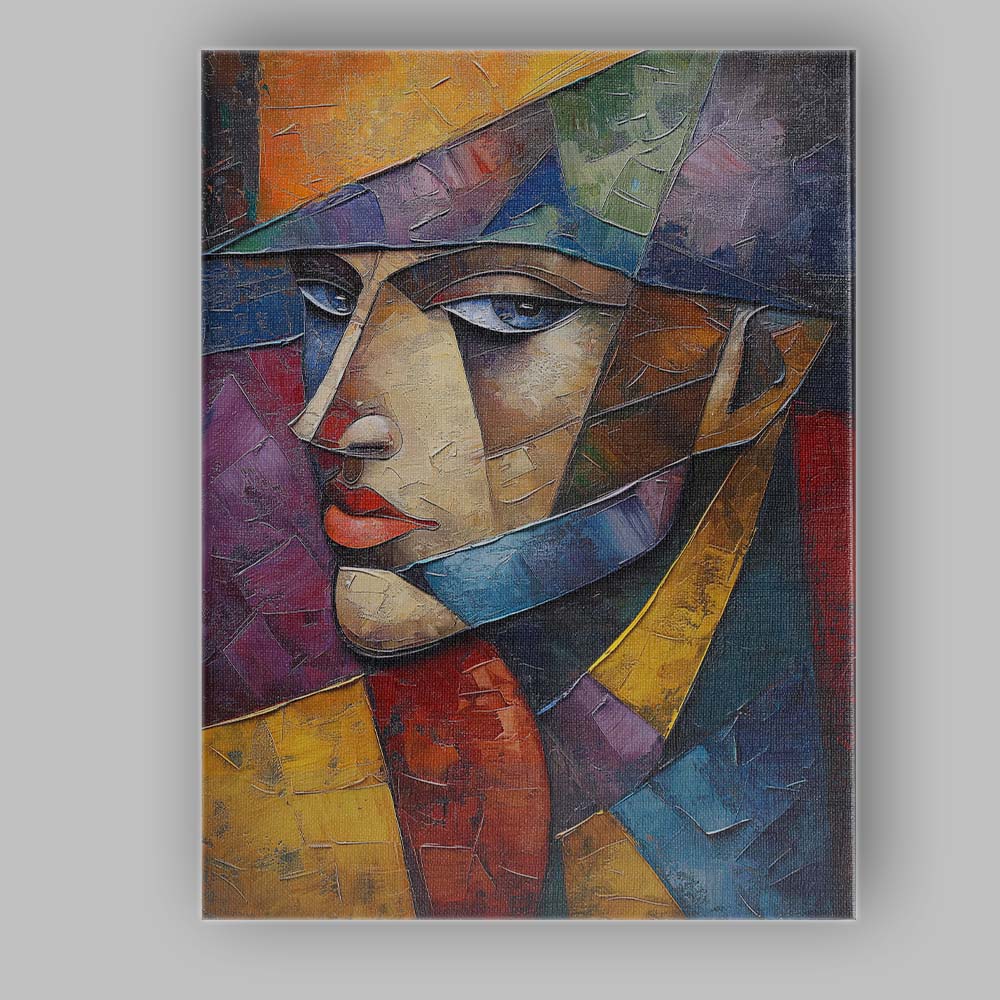 Textured Cubist Female Portrait Abstract Palette Knife Painting Canvas Wall Art Print Decor Picture Ready to Hang
