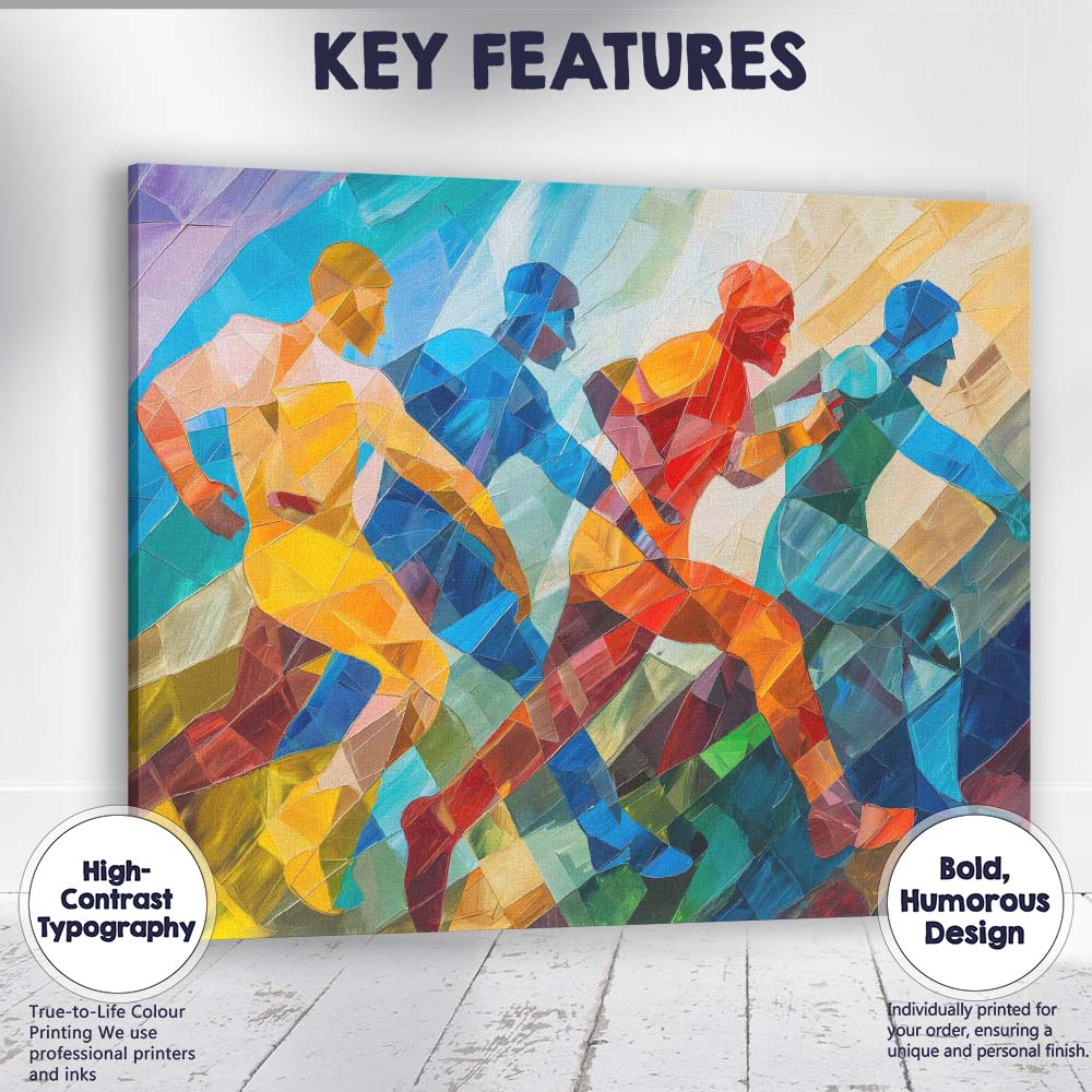Abstract Cubist Running Athletes Colourful Sports Painting Canvas Wall Art Print Decor Picture Ready to Hang