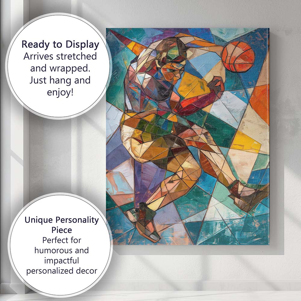 Cubist Basketball Player Dynamic Sports Portrait Canvas Wall Art Print Decor Picture Ready to Hang
