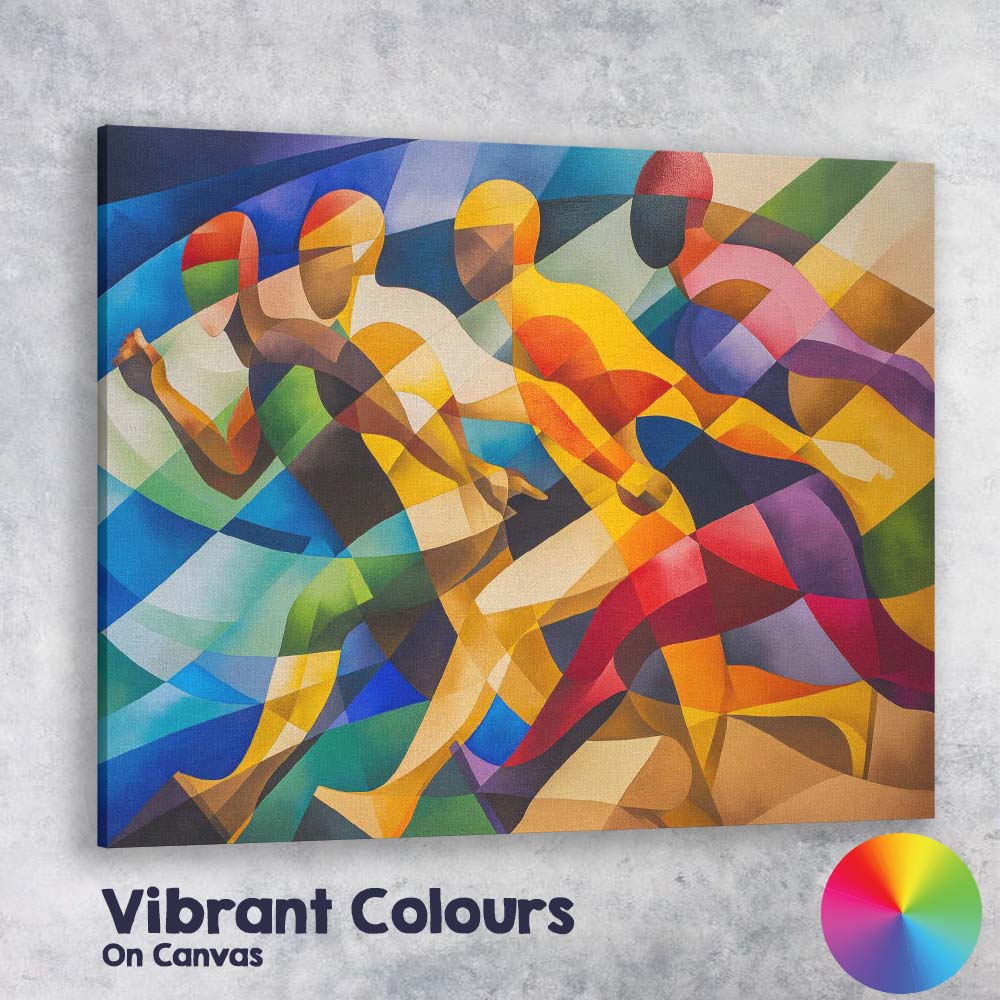 Abstract Flowing Marathon Runners Contemporary Colourful Art Canvas Wall Art Print Decor Picture Ready to Hang