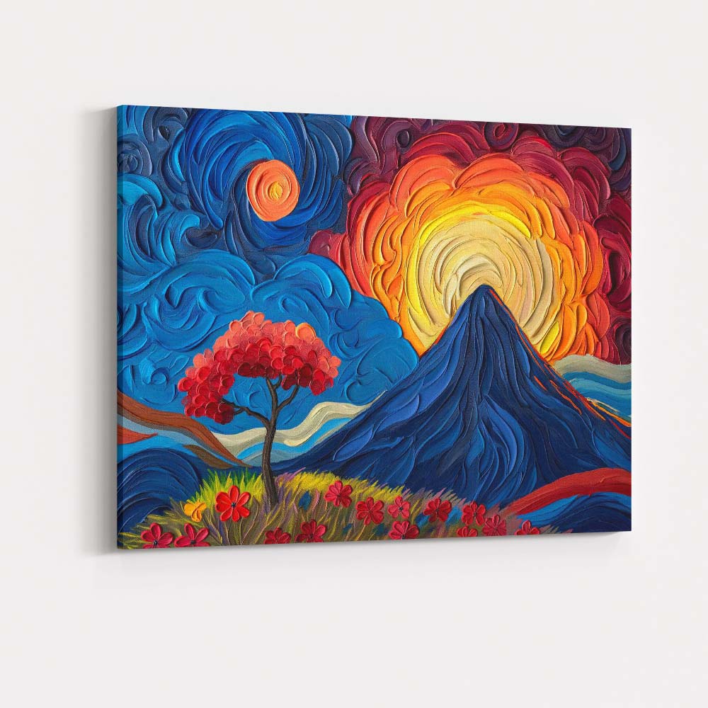 Vibrant Textured Mountain Sunrise Landscape Impressionist Painting Canvas Wall Art Print Decor Picture Ready to Hang