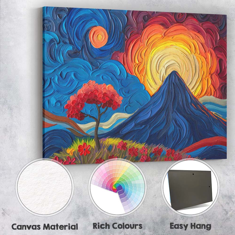 Vibrant Textured Mountain Sunrise Landscape Impressionist Painting Canvas Wall Art Print Decor Picture Ready to Hang