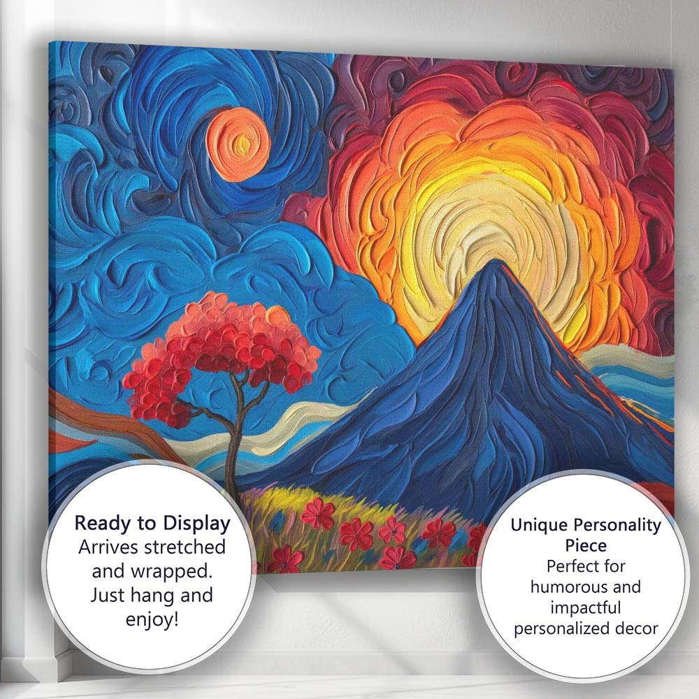 Vibrant Textured Mountain Sunrise Landscape Impressionist Painting Canvas Wall Art Print Decor Picture Ready to Hang