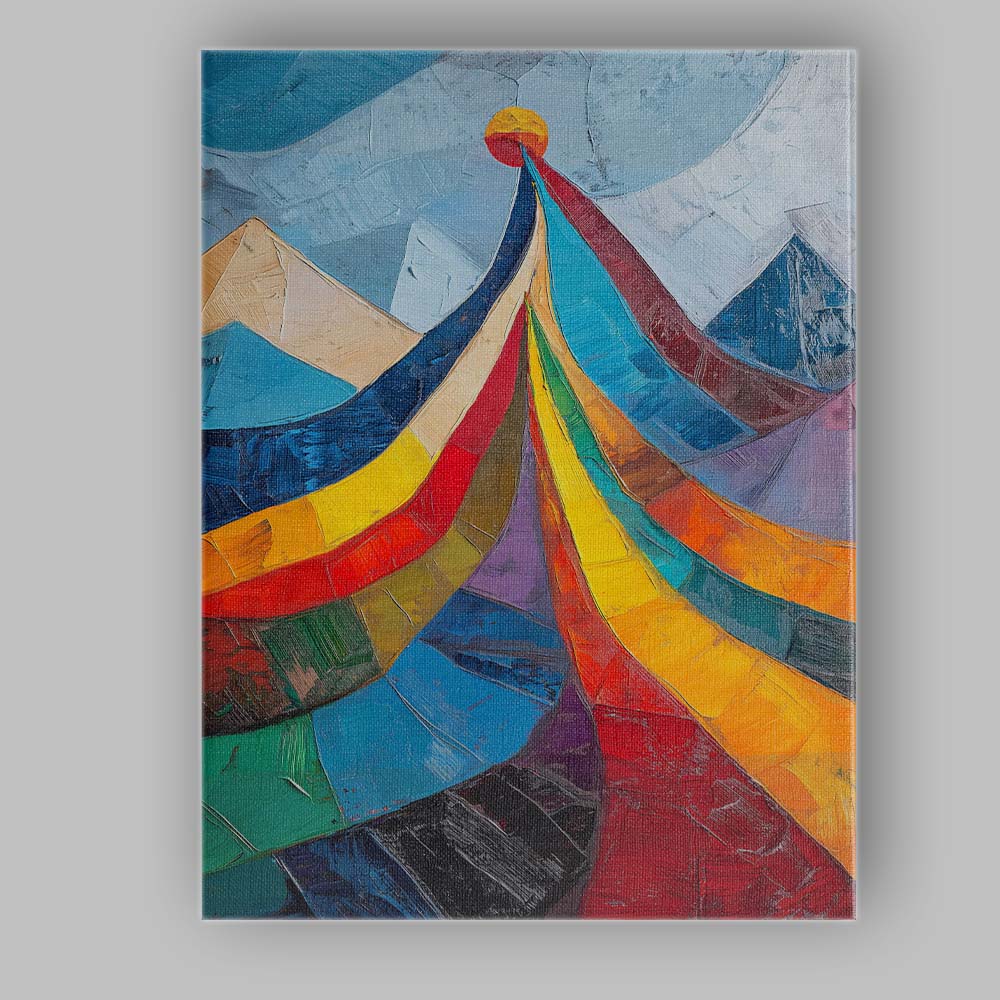 Abstract Rainbow Mountain Peak Geometric Landscape Painting Canvas Wall Art Print Decor Picture Ready to Hang