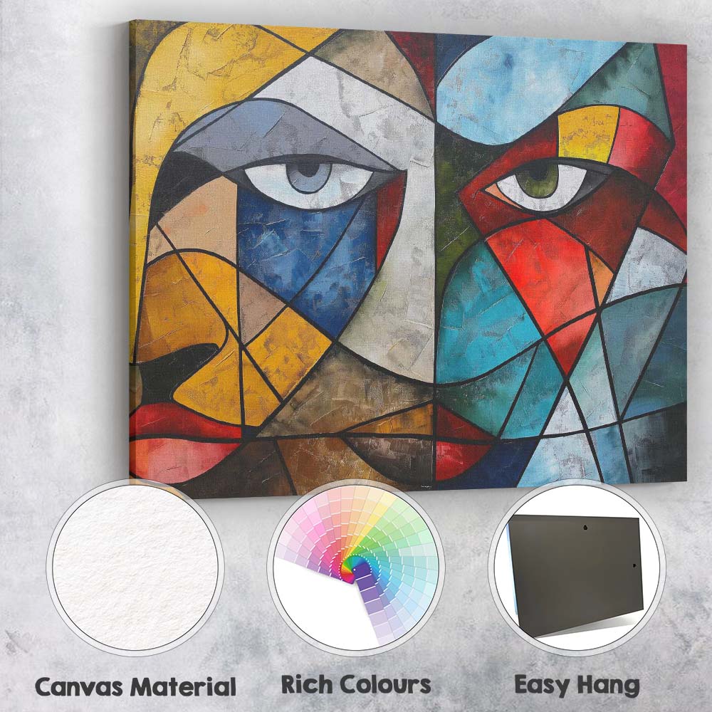 Bold Cubist Dual Face Geometric Abstract Portrait Canvas Wall Art Print Decor Picture Ready to Hang
