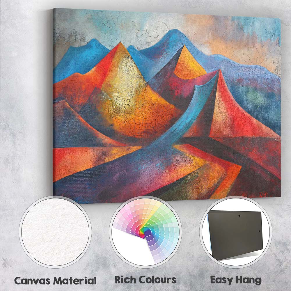Colourful Abstract Mountain Peaks Textured Landscape Painting Canvas Wall Art Print Decor Picture Ready to Hang