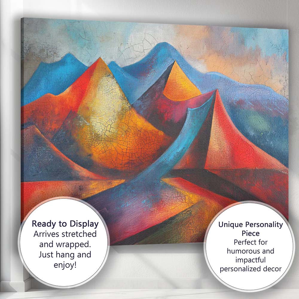 Colourful Abstract Mountain Peaks Textured Landscape Painting Canvas Wall Art Print Decor Picture Ready to Hang