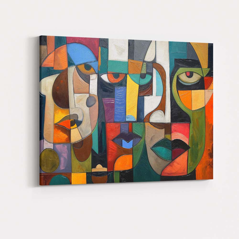 Contemporary Cubist Faces Colour Block Portrait Painting Canvas Wall Art Print Decor Picture Ready to Hang