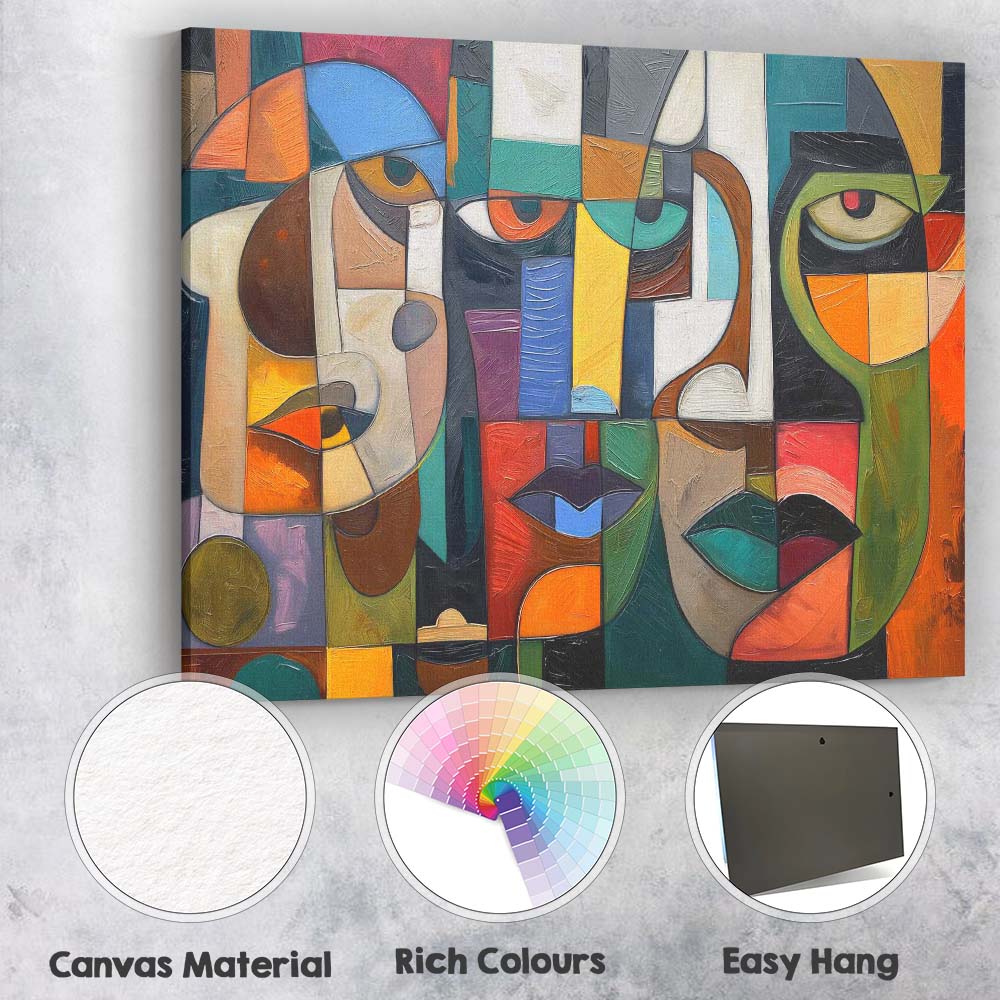 Contemporary Cubist Faces Colour Block Portrait Painting Canvas Wall Art Print Decor Picture Ready to Hang