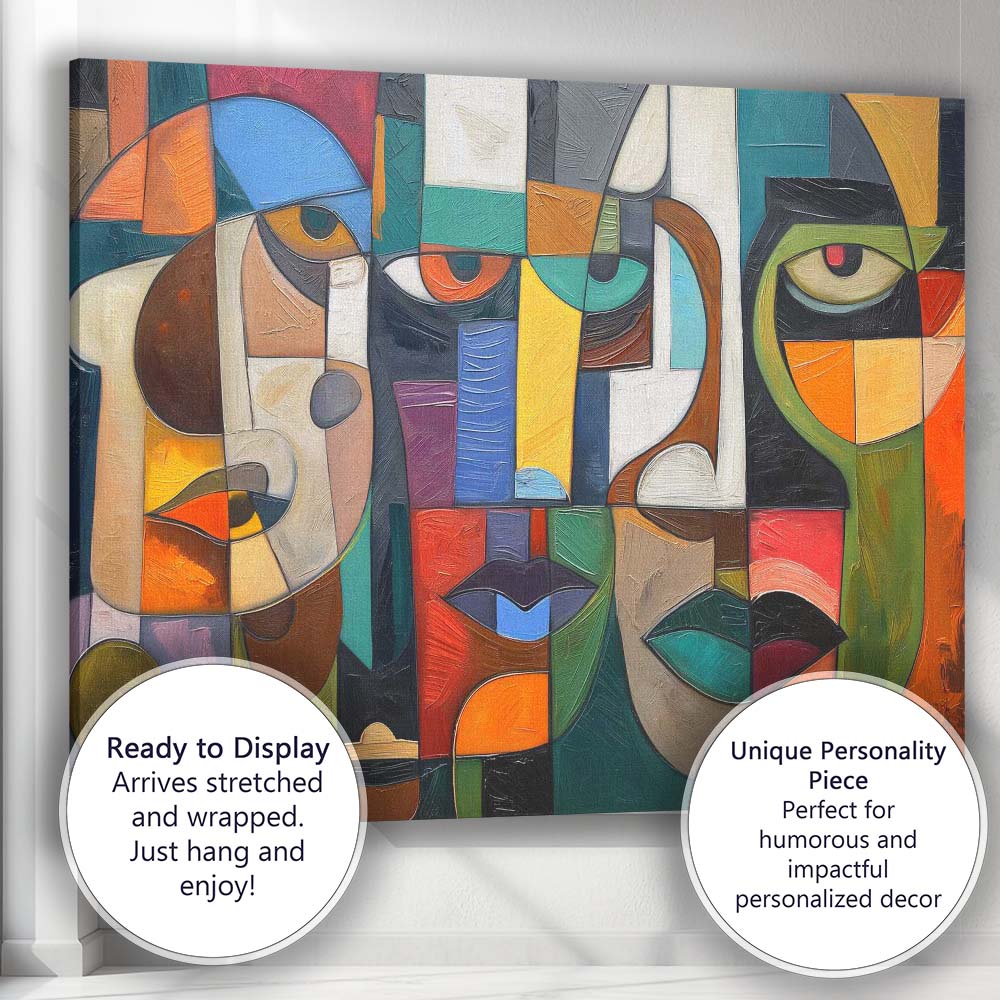 Contemporary Cubist Faces Colour Block Portrait Painting Canvas Wall Art Print Decor Picture Ready to Hang