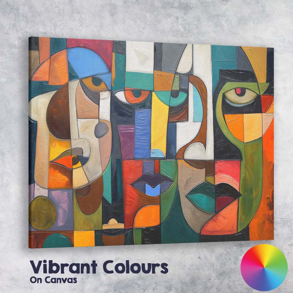 Contemporary Cubist Faces Colour Block Portrait Painting Canvas Wall Art Print Decor Picture Ready to Hang