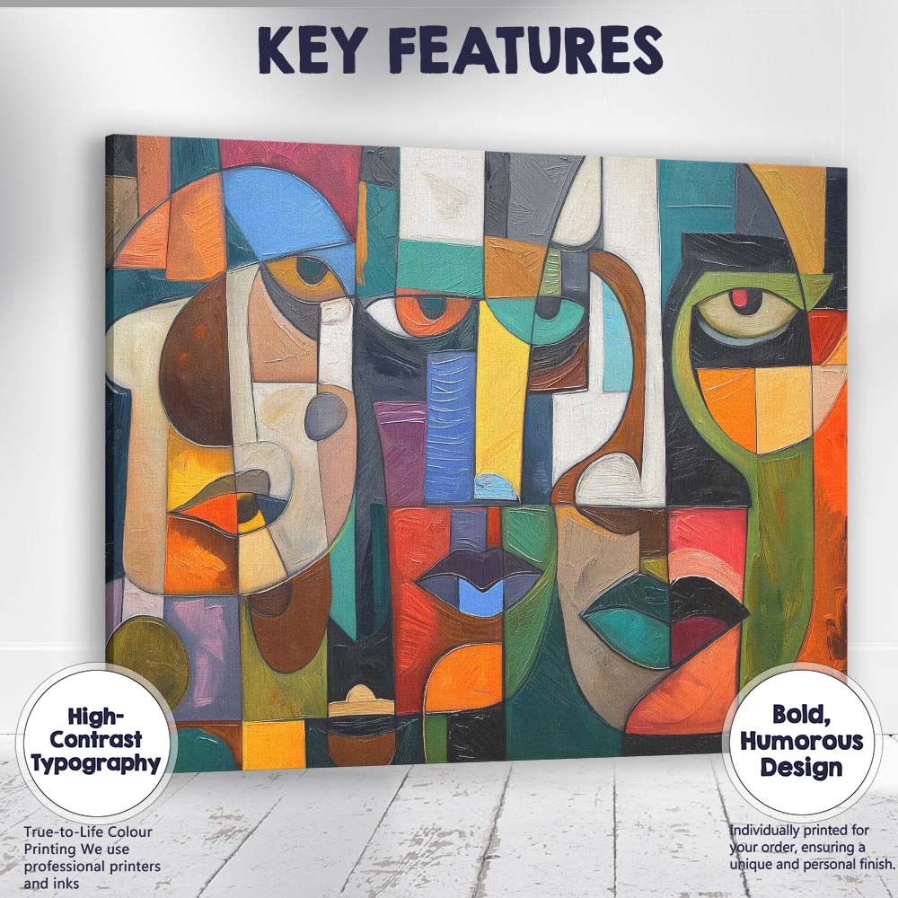 Contemporary Cubist Faces Colour Block Portrait Painting Canvas Wall Art Print Decor Picture Ready to Hang