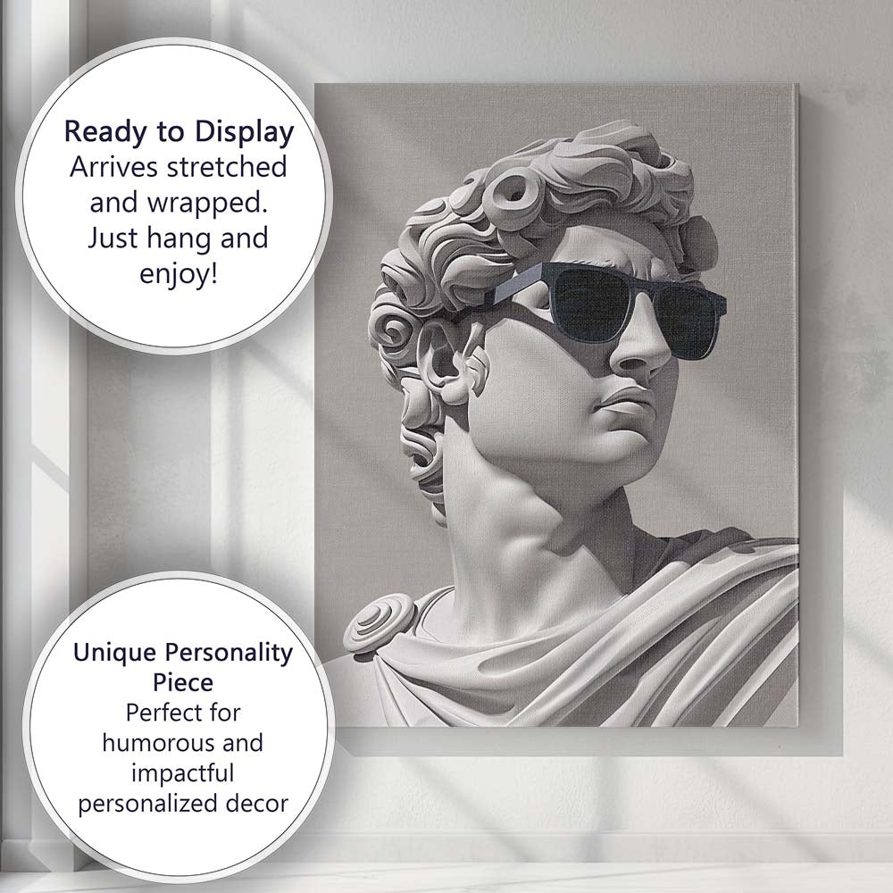 Classical Greek David Bust with Black Sunglasses Modern Sculpture Canvas Wall Art Print Decor Picture Ready to Hang
