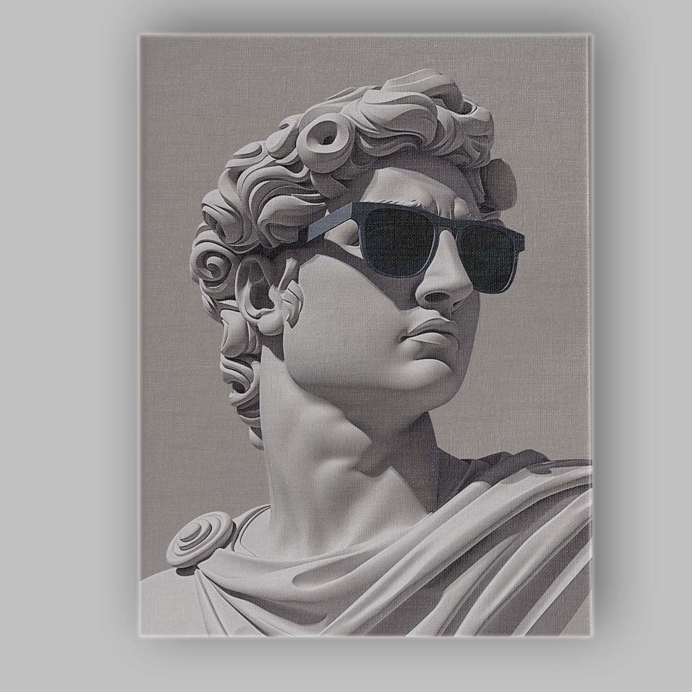 Classical Greek David Bust with Black Sunglasses Modern Sculpture Canvas Wall Art Print Decor Picture Ready to Hang