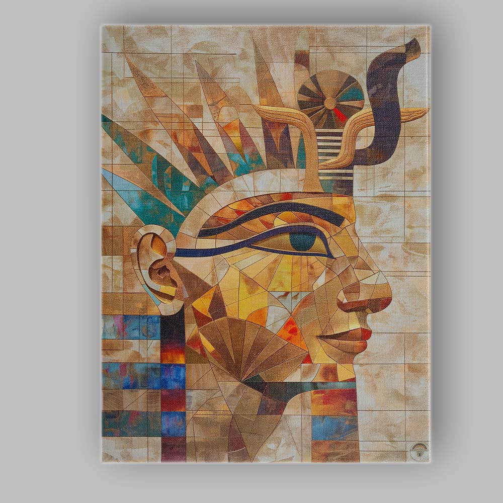 Ancient Egyptian Pharaoh Geometric Mosaic Portrait Canvas Wall Art Print Decor Picture Ready to Hang