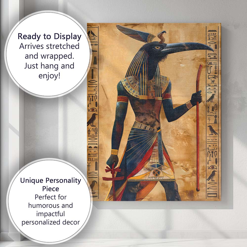 Egyptian God Thoth Sacred Ibis Hieroglyphic Artwork Canvas Wall Art Print Decor Picture Ready to Hang
