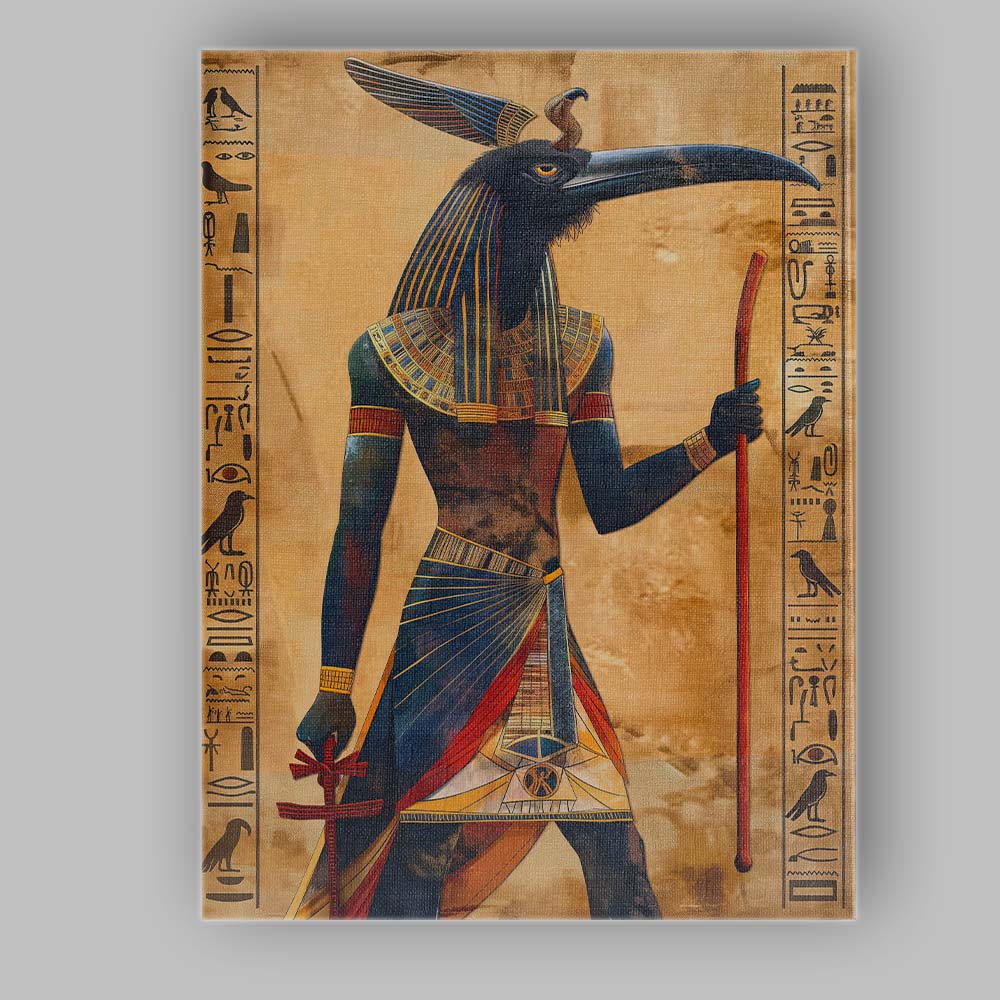 Egyptian God Thoth Sacred Ibis Hieroglyphic Artwork Canvas Wall Art Print Decor Picture Ready to Hang