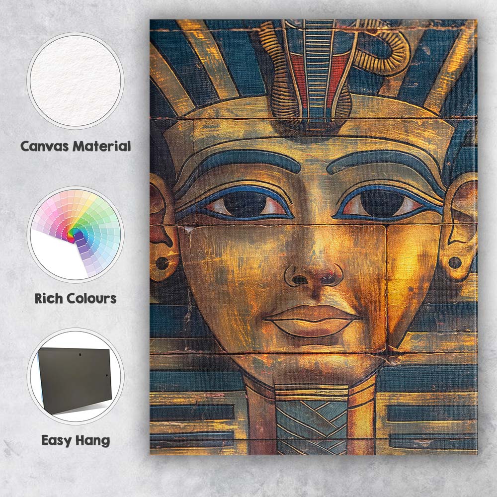 Golden Pharaoh Death Mask Ancient Egypt Portrait Canvas Wall Art Print Decor Picture Ready to Hang
