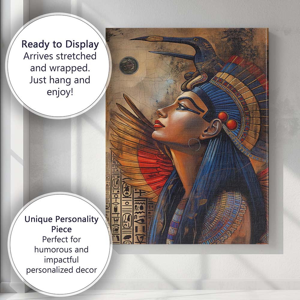 Ancient Egyptian Queen with Falcon Headdress Mythology Portrait Canvas Wall Art Print Decor Picture Ready to Hang