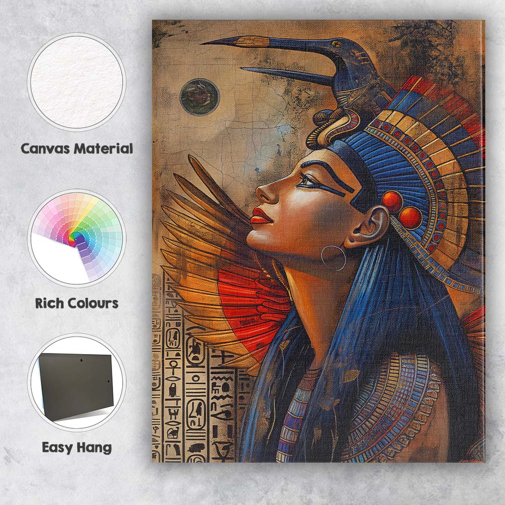 Ancient Egyptian Queen with Falcon Headdress Mythology Portrait Canvas Wall Art Print Decor Picture Ready to Hang