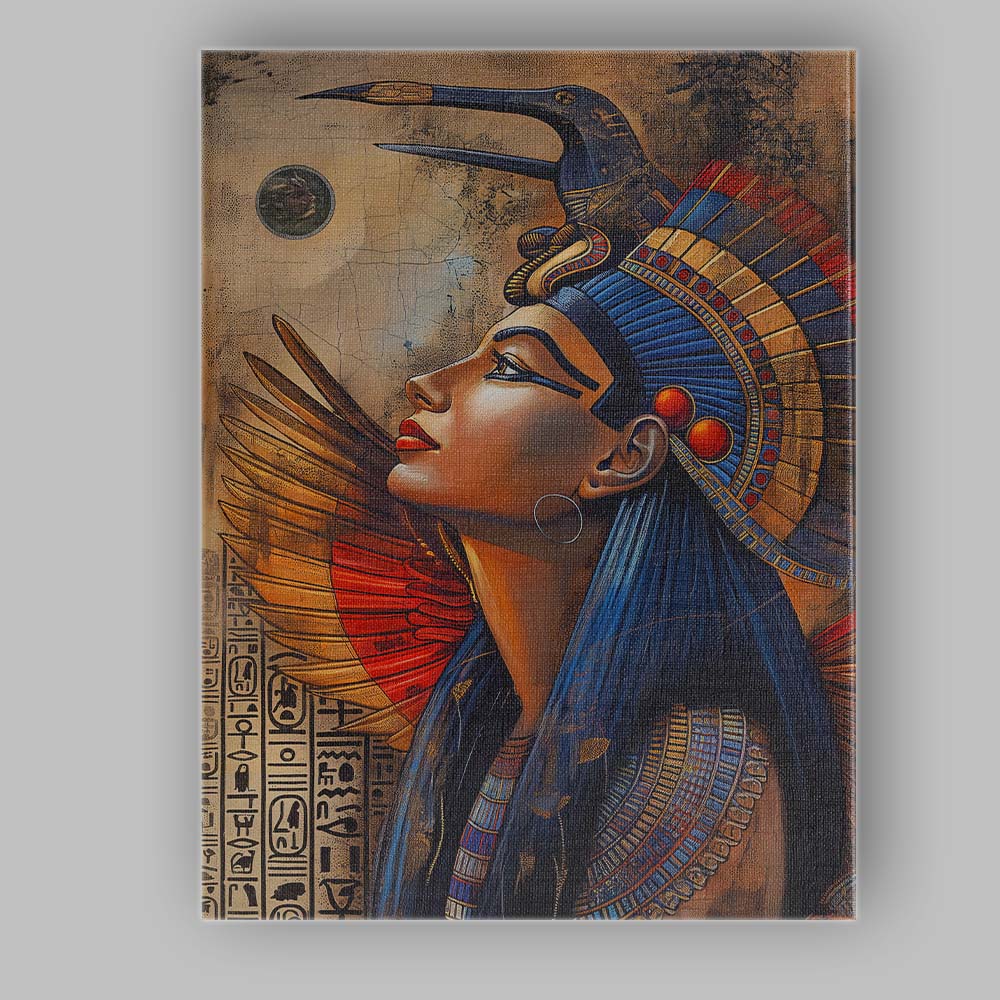 Ancient Egyptian Queen with Falcon Headdress Mythology Portrait Canvas Wall Art Print Decor Picture Ready to Hang