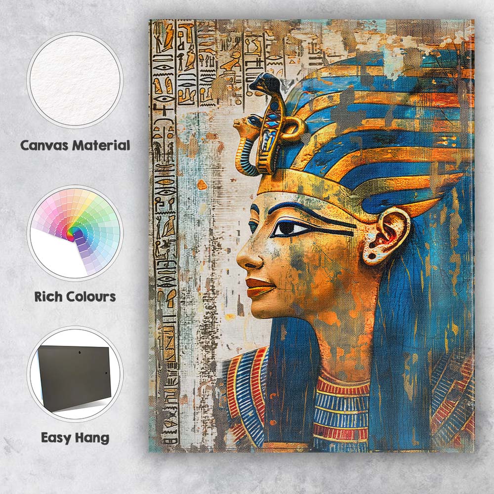 Egyptian Pharaoh Queen Blue Gold Profile Portrait Canvas Wall Art Print Decor Picture Ready to Hang