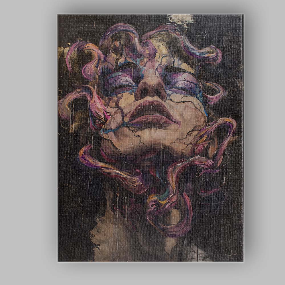 Dark Surreal Cracked Female Portrait Abstract Expressionist Canvas Wall Art Print Decor Picture Ready to Hang