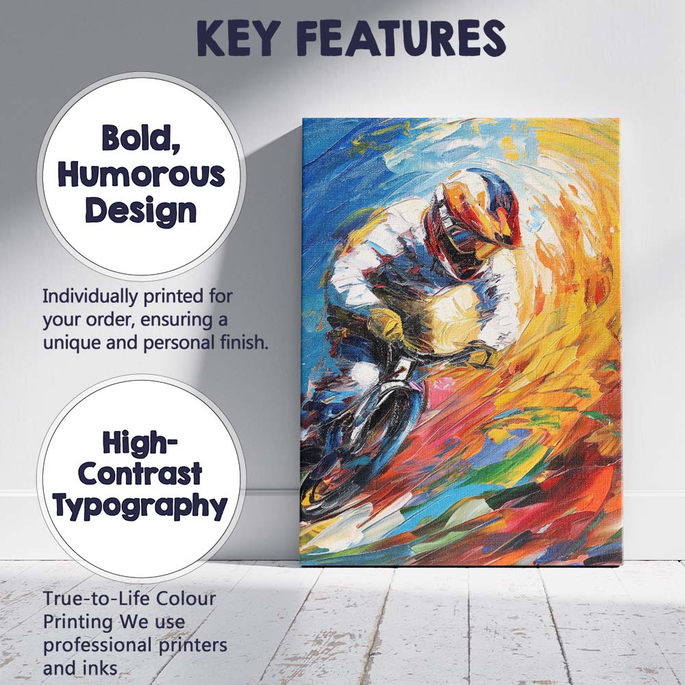 Vibrant Motocross Rider Dynamic Abstract Action Painting Canvas Wall Art Print Decor Picture Ready to Hang