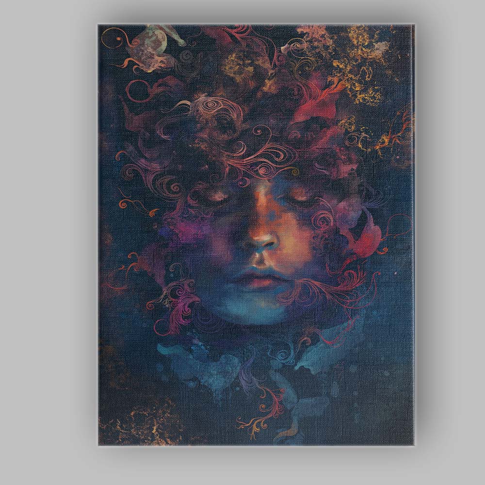 Mystical Dreamlike Female Face Cosmic Floral Surreal Portrait Canvas Wall Art Print Decor Picture Ready to Hang