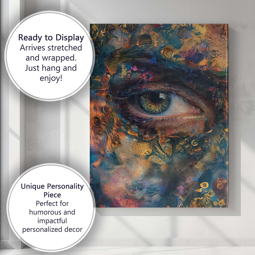 Abstract Golden Blue Green Human Eye Mixed Media Canvas Wall Art Print Decor Picture Ready to Hang