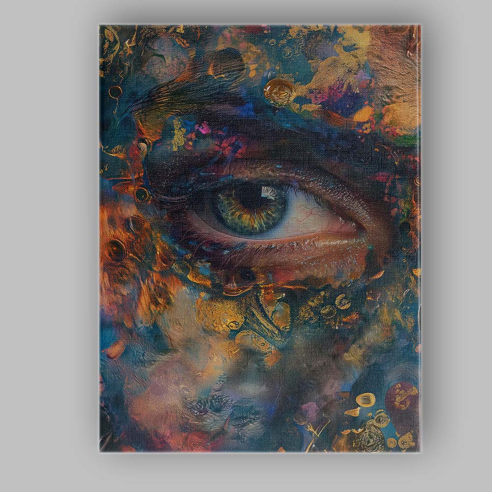 Abstract Golden Blue Green Human Eye Mixed Media Canvas Wall Art Print Decor Picture Ready to Hang