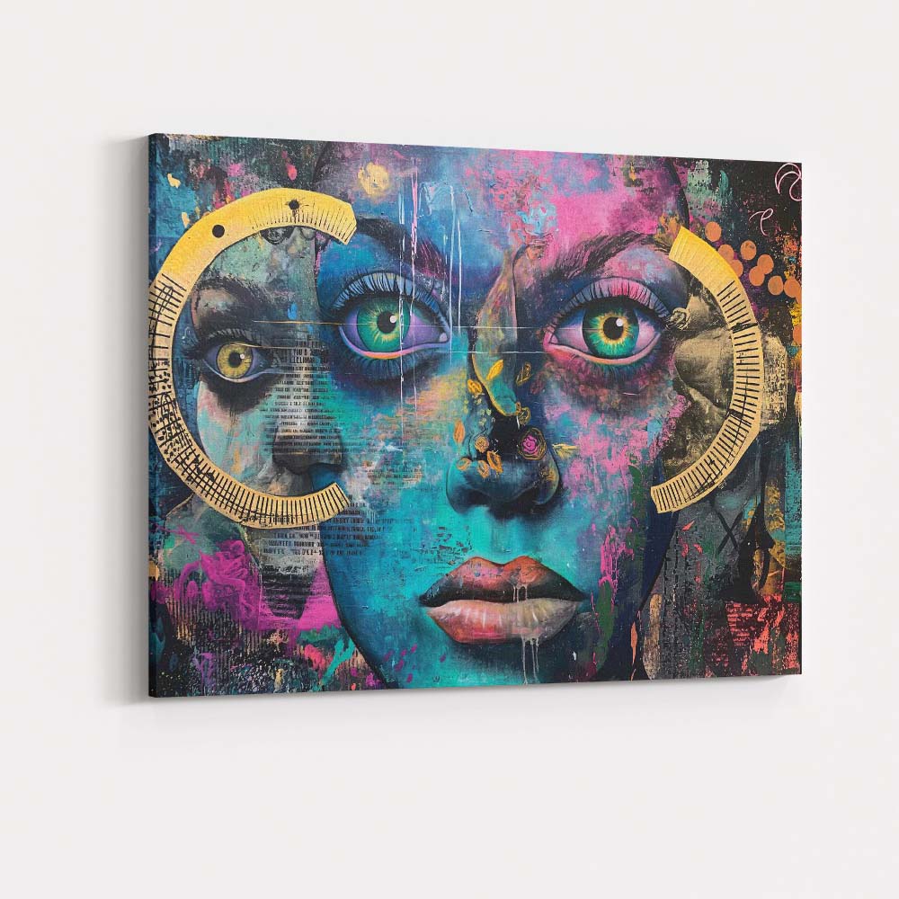 Colourful Urban Graffiti Woman Face Contemporary Abstract Portrait Canvas Wall Art Print Decor Picture Ready to Hang