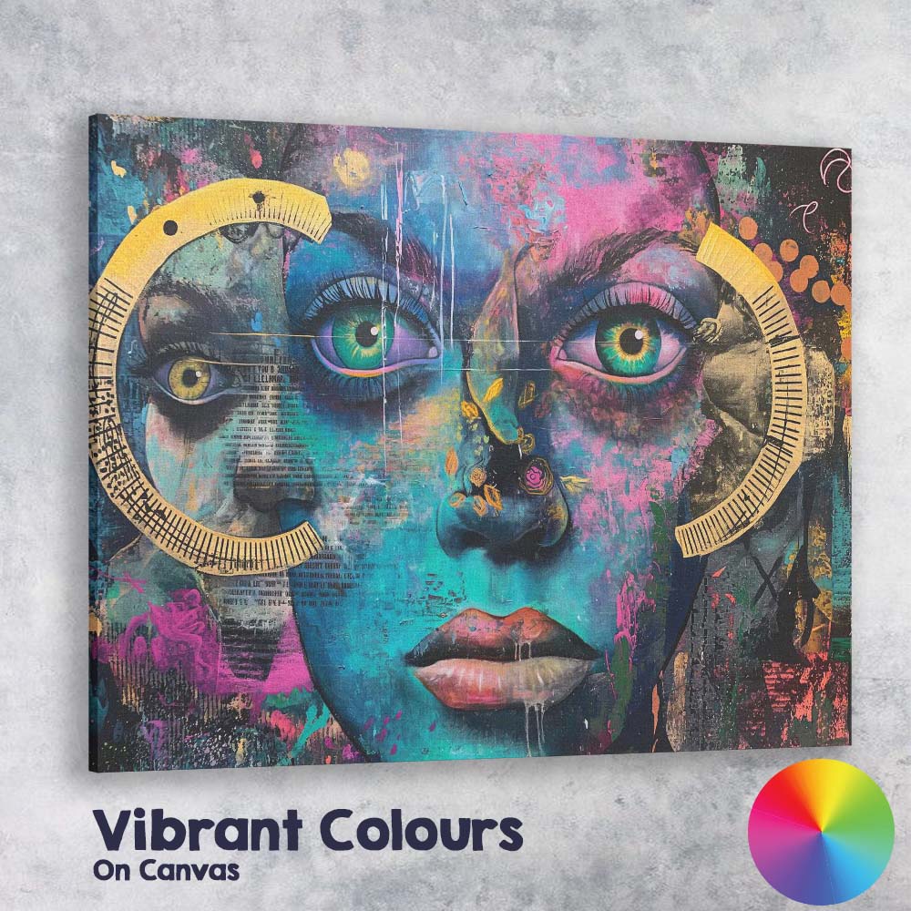 Colourful Urban Graffiti Woman Face Contemporary Abstract Portrait Canvas Wall Art Print Decor Picture Ready to Hang