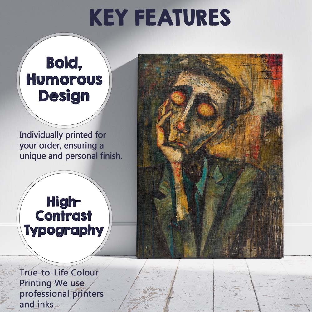 Surreal Thoughtful Man Glowing Eyes Expressionist Portrait Canvas Wall Art Print Decor Picture Ready to Hang
