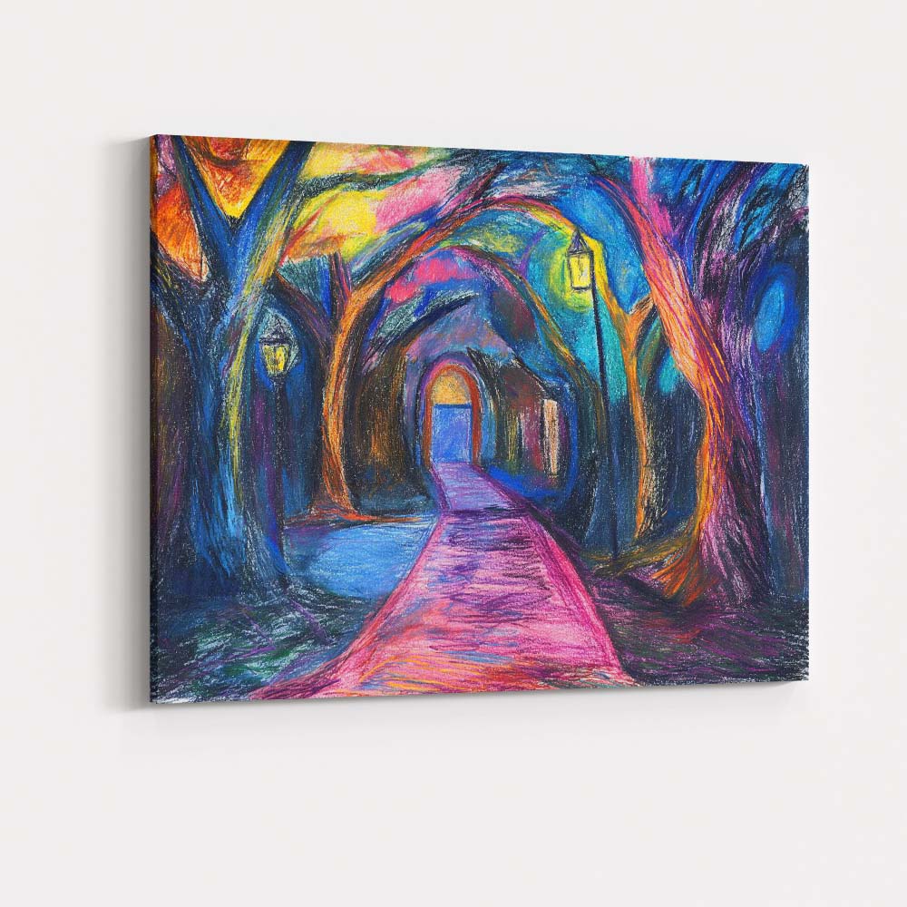 Vibrant Colourful Enchanted Forest Path Pastel Landscape Canvas Wall Art Print Decor Picture Ready to Hang