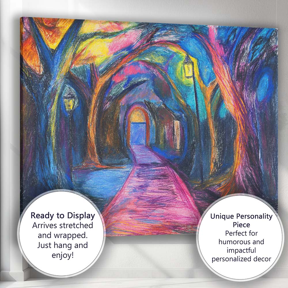 Vibrant Colourful Enchanted Forest Path Pastel Landscape Canvas Wall Art Print Decor Picture Ready to Hang