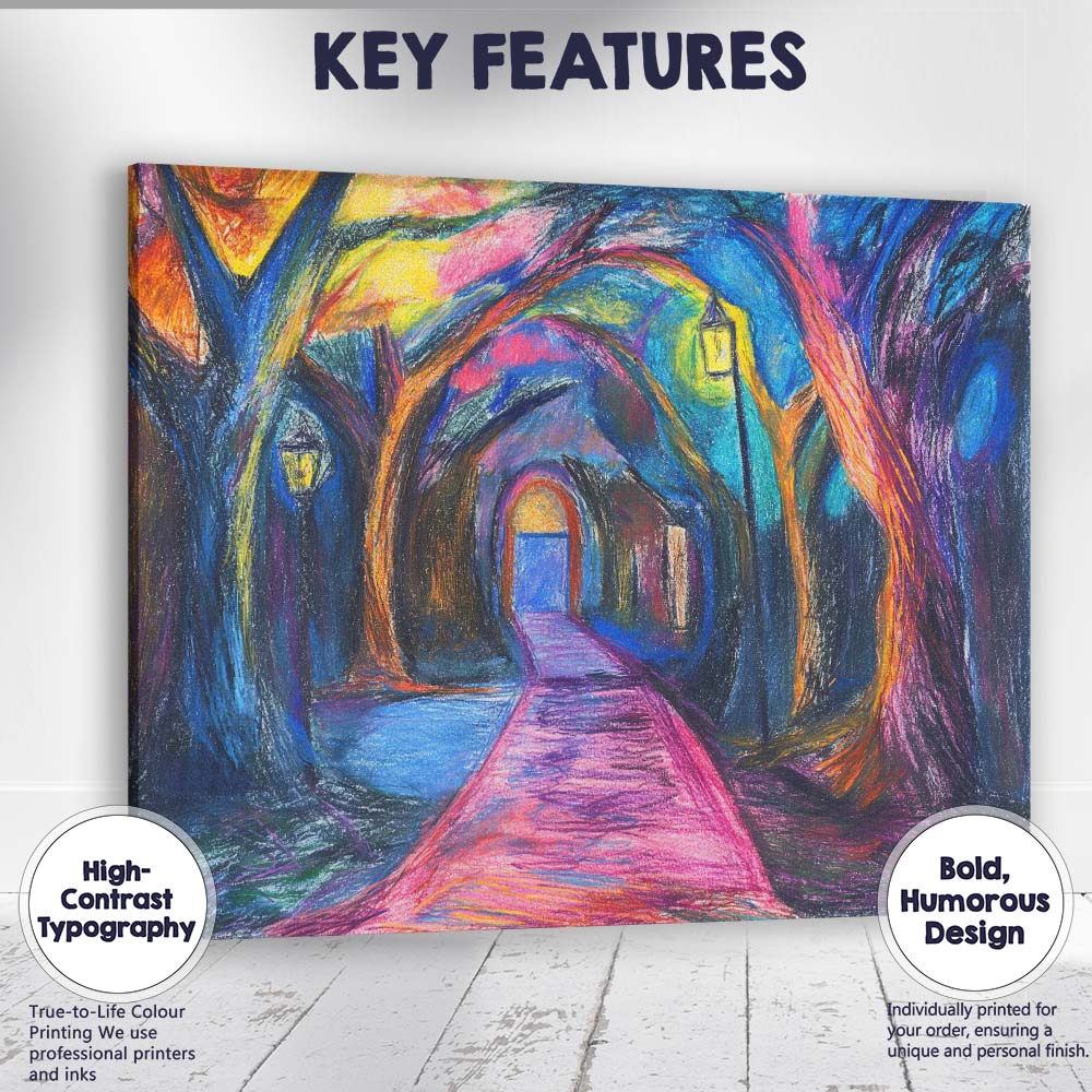 Vibrant Colourful Enchanted Forest Path Pastel Landscape Canvas Wall Art Print Decor Picture Ready to Hang