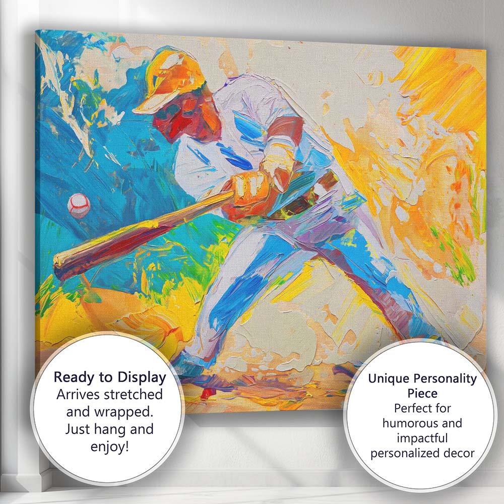 Vibrant Baseball Batter Modern Expressionist Sports Art Canvas Wall Art Print Decor Picture Ready to Hang