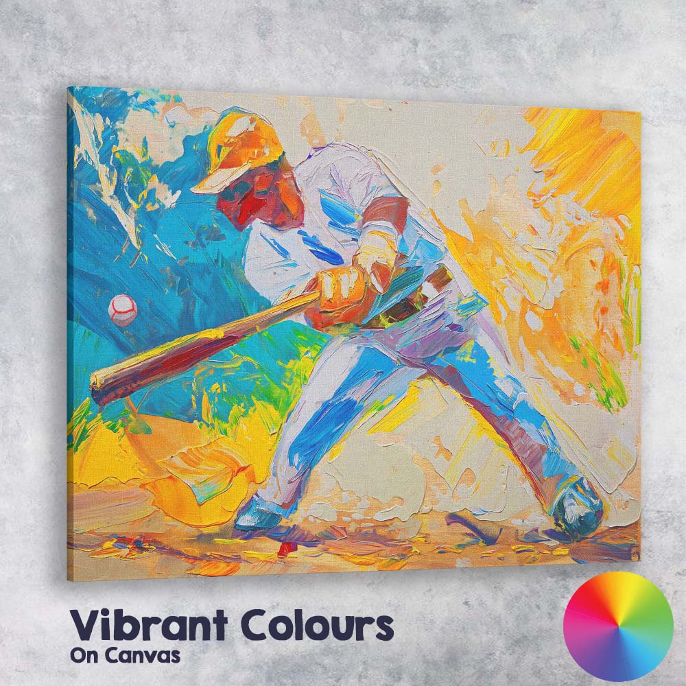 Vibrant Baseball Batter Modern Expressionist Sports Art Canvas Wall Art Print Decor Picture Ready to Hang