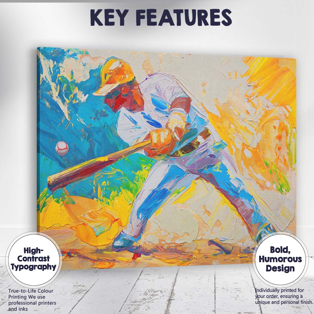 Vibrant Baseball Batter Modern Expressionist Sports Art Canvas Wall Art Print Decor Picture Ready to Hang
