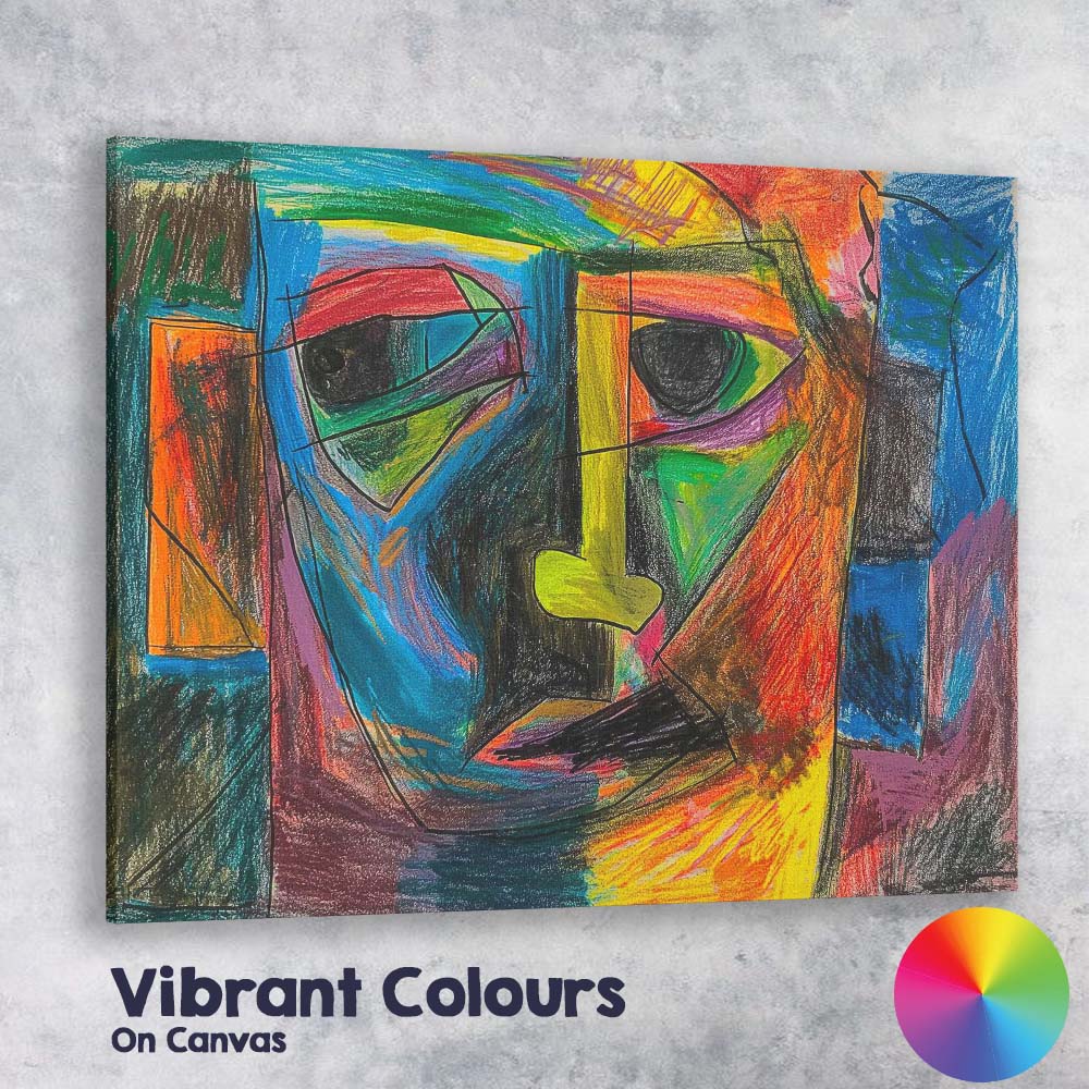 Bold Geometric Cubist Colourful Face Portrait Canvas Wall Art Print Decor Picture Ready to Hang
